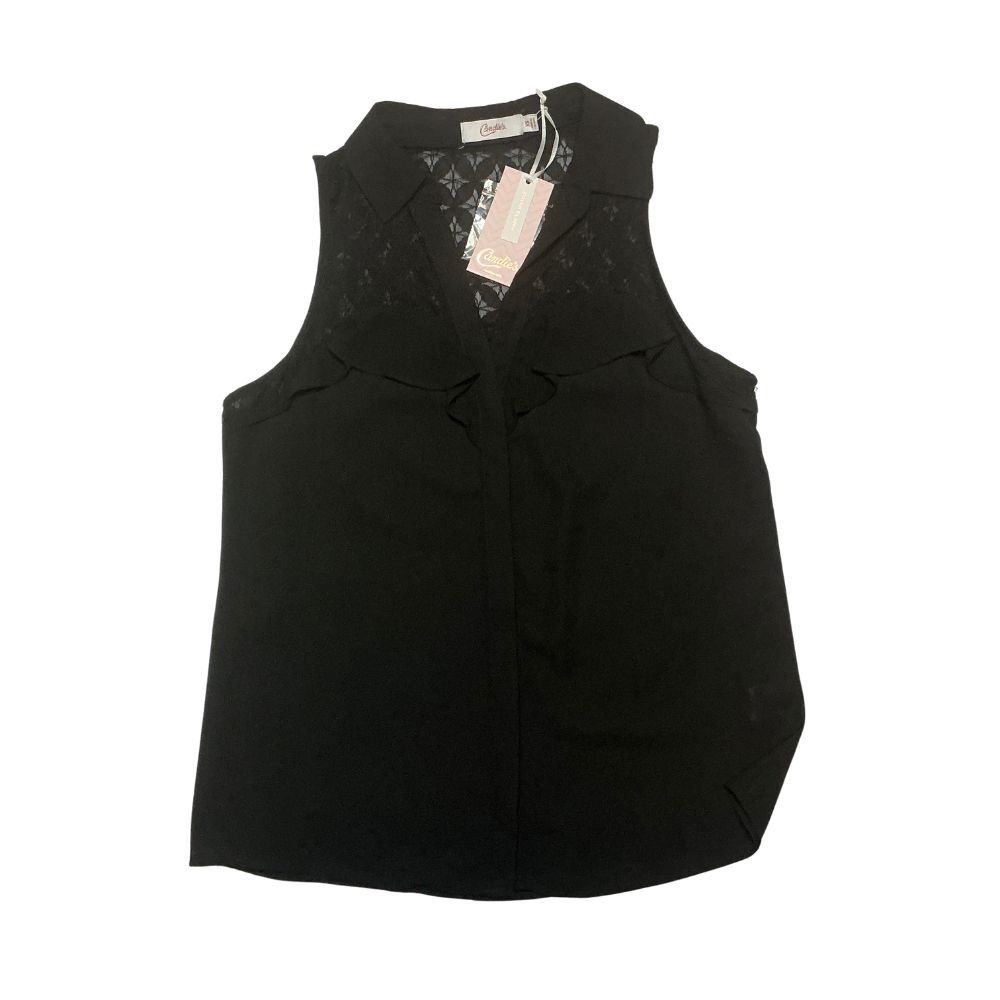Sleeveless Button Down Shirt Size XS Ruffle Collared Lace V-Neck Black Candie's